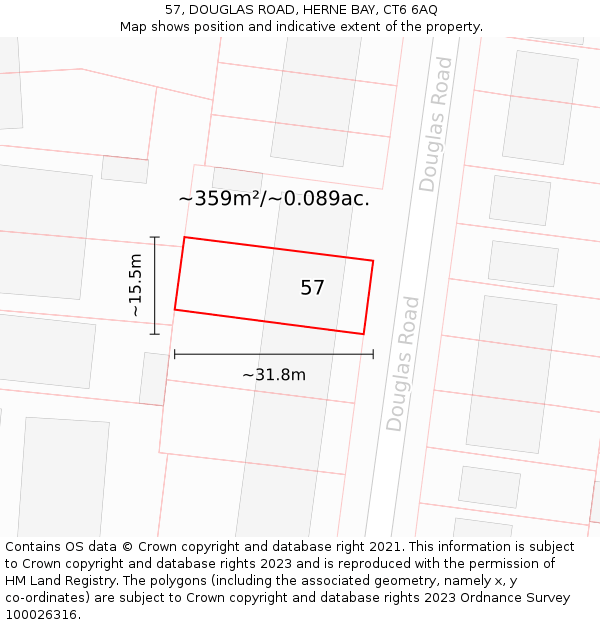 57, DOUGLAS ROAD, HERNE BAY, CT6 6AQ: Plot and title map