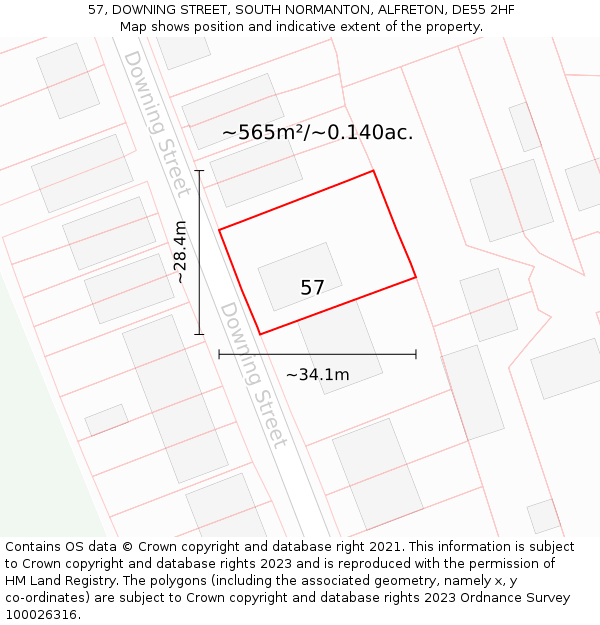 57, DOWNING STREET, SOUTH NORMANTON, ALFRETON, DE55 2HF: Plot and title map