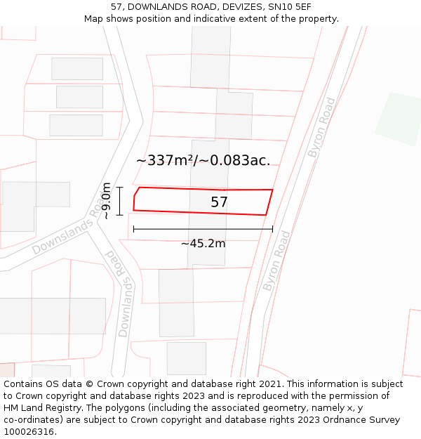 57, DOWNLANDS ROAD, DEVIZES, SN10 5EF: Plot and title map