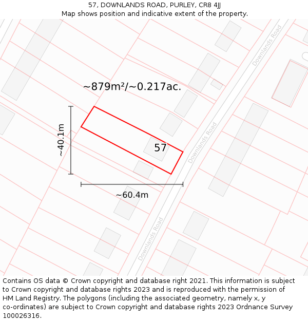 57, DOWNLANDS ROAD, PURLEY, CR8 4JJ: Plot and title map