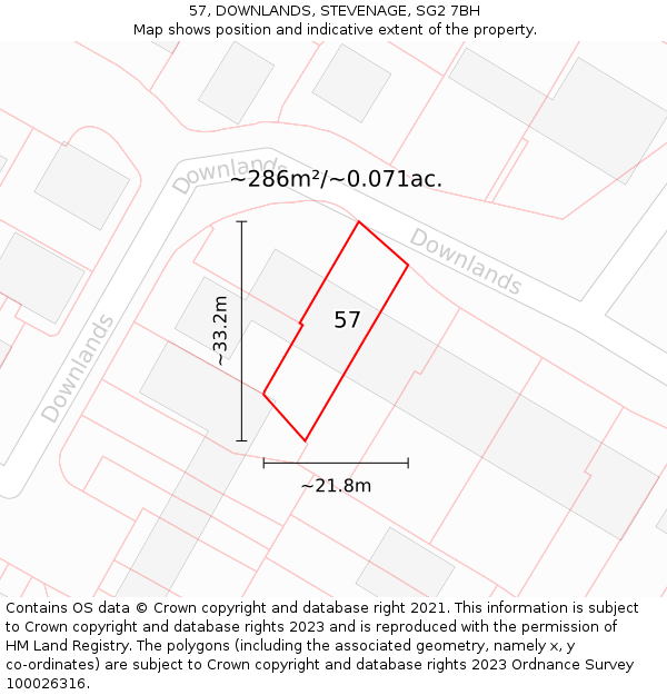 57, DOWNLANDS, STEVENAGE, SG2 7BH: Plot and title map