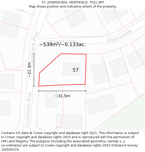 57, DOWNSVIEW, HEATHFIELD, TN21 8PF: Plot and title map