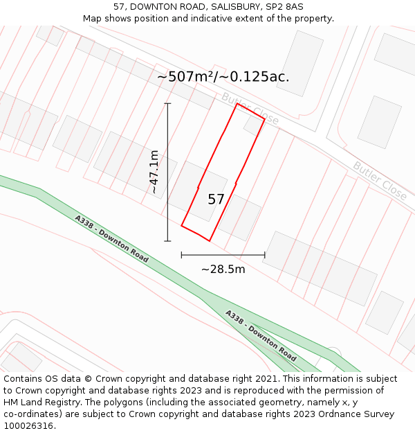 57, DOWNTON ROAD, SALISBURY, SP2 8AS: Plot and title map