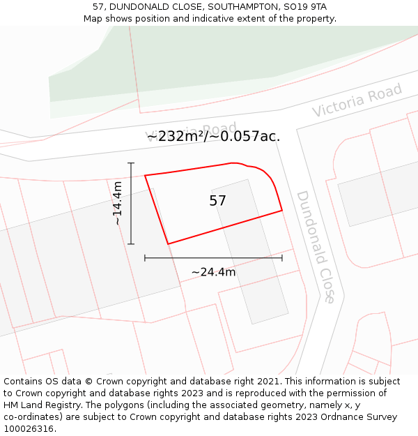 57, DUNDONALD CLOSE, SOUTHAMPTON, SO19 9TA: Plot and title map