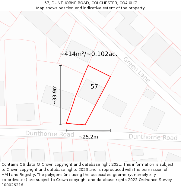 57, DUNTHORNE ROAD, COLCHESTER, CO4 0HZ: Plot and title map