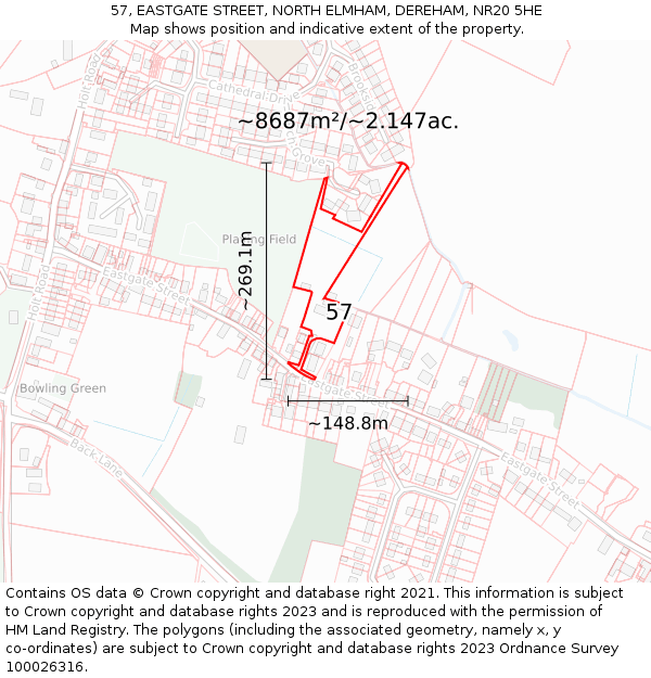 57, EASTGATE STREET, NORTH ELMHAM, DEREHAM, NR20 5HE: Plot and title map