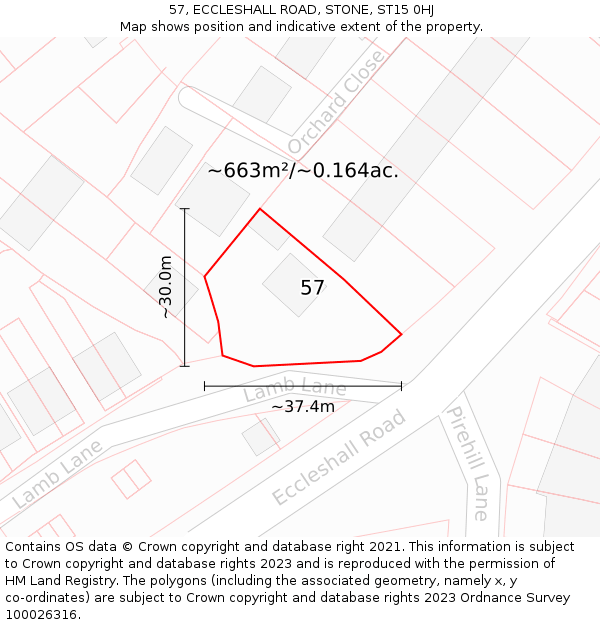 57, ECCLESHALL ROAD, STONE, ST15 0HJ: Plot and title map