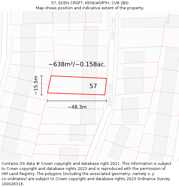 57, EDEN CROFT, KENILWORTH, CV8 2BG: Plot and title map