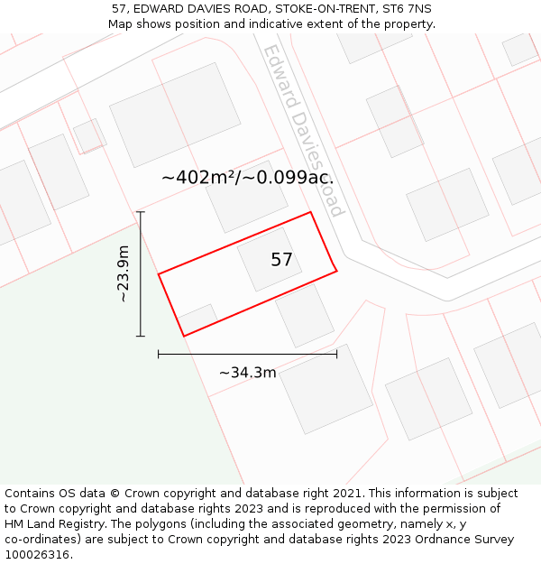 57, EDWARD DAVIES ROAD, STOKE-ON-TRENT, ST6 7NS: Plot and title map