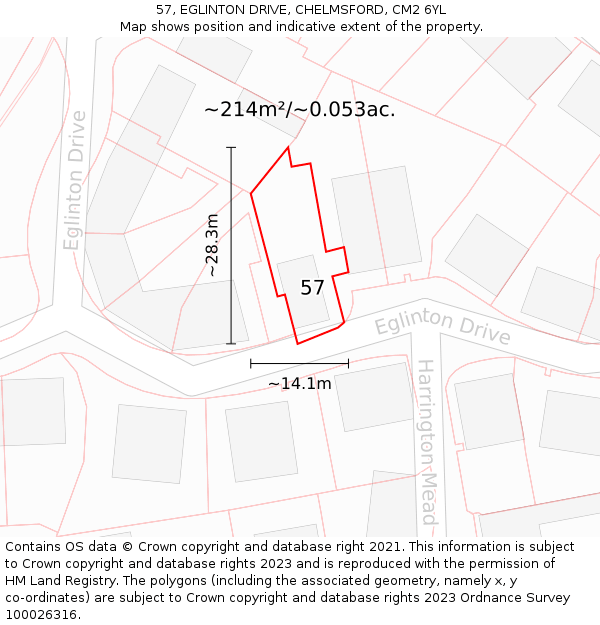57, EGLINTON DRIVE, CHELMSFORD, CM2 6YL: Plot and title map