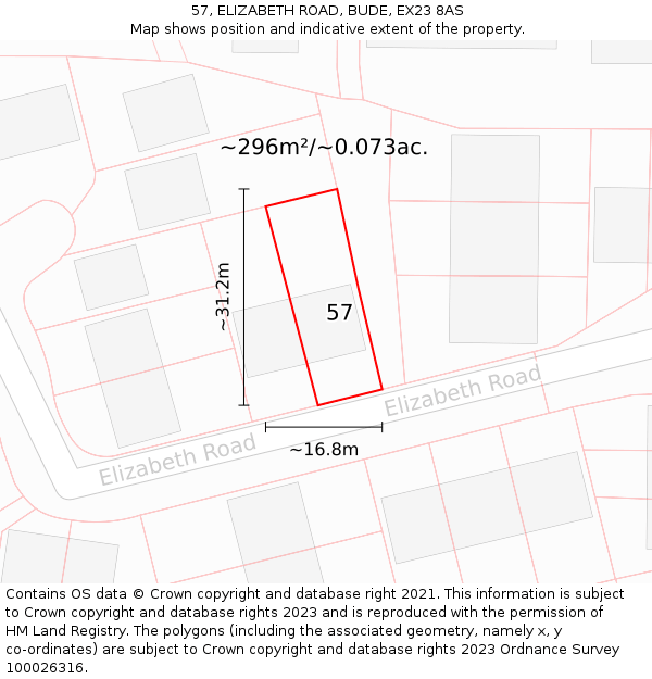 57, ELIZABETH ROAD, BUDE, EX23 8AS: Plot and title map