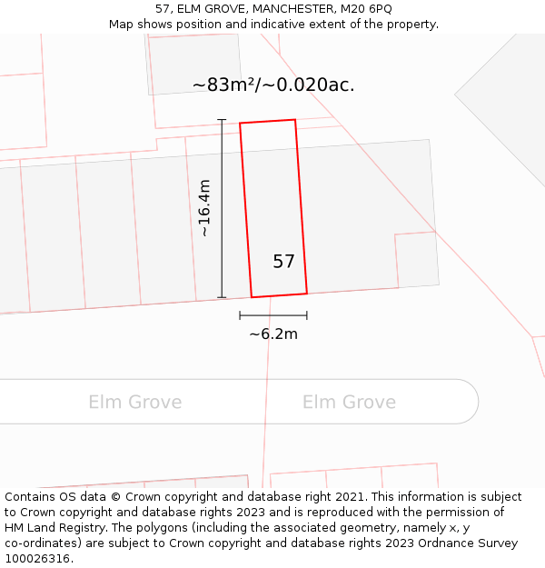 57, ELM GROVE, MANCHESTER, M20 6PQ: Plot and title map