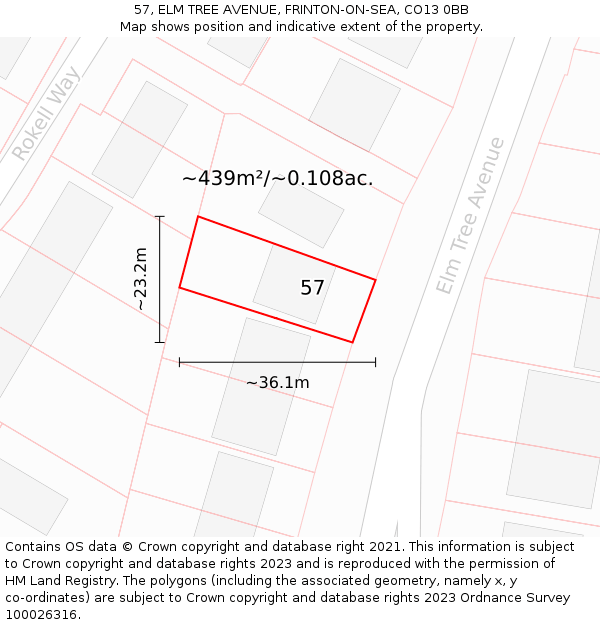 57, ELM TREE AVENUE, FRINTON-ON-SEA, CO13 0BB: Plot and title map