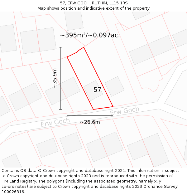 57, ERW GOCH, RUTHIN, LL15 1RS: Plot and title map