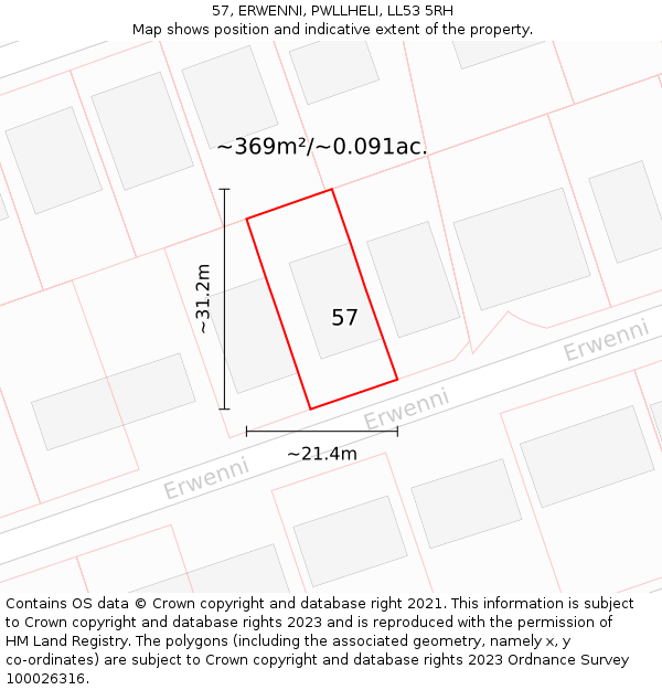 57, ERWENNI, PWLLHELI, LL53 5RH: Plot and title map