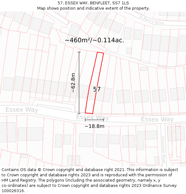 57, ESSEX WAY, BENFLEET, SS7 1LS: Plot and title map