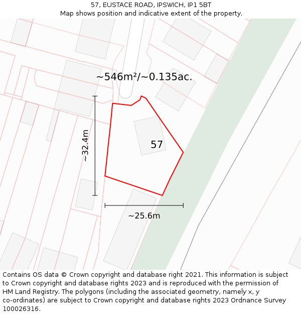 57, EUSTACE ROAD, IPSWICH, IP1 5BT: Plot and title map