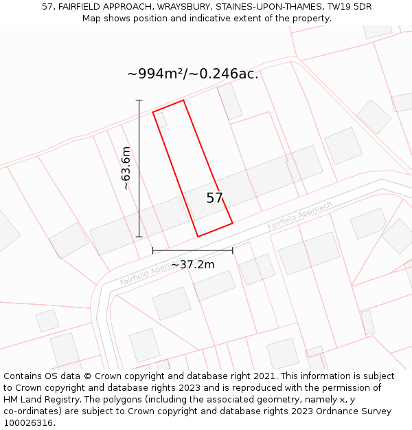 57, FAIRFIELD APPROACH, WRAYSBURY, STAINES-UPON-THAMES, TW19 5DR: Plot and title map