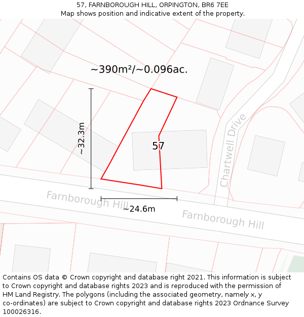 57, FARNBOROUGH HILL, ORPINGTON, BR6 7EE: Plot and title map
