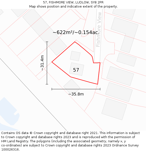 57, FISHMORE VIEW, LUDLOW, SY8 2PR: Plot and title map