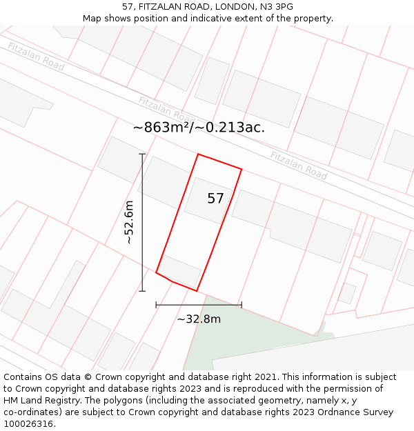 57, FITZALAN ROAD, LONDON, N3 3PG: Plot and title map