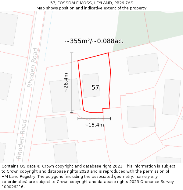 57, FOSSDALE MOSS, LEYLAND, PR26 7AS: Plot and title map