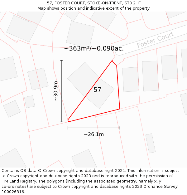 57, FOSTER COURT, STOKE-ON-TRENT, ST3 2HF: Plot and title map