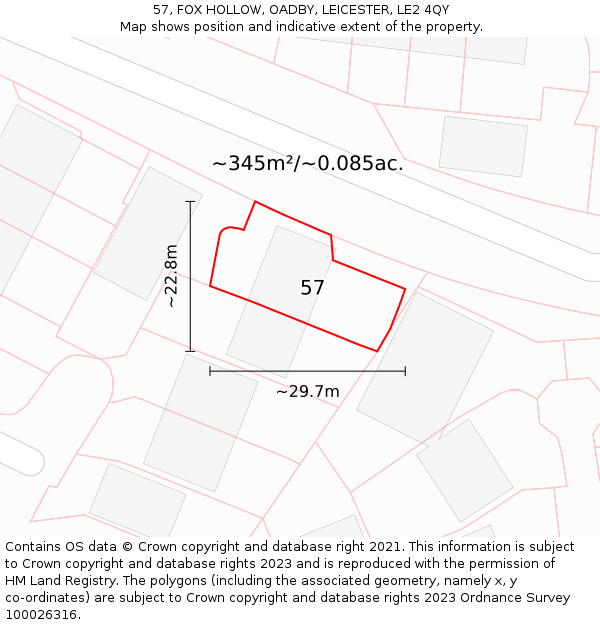 57, FOX HOLLOW, OADBY, LEICESTER, LE2 4QY: Plot and title map