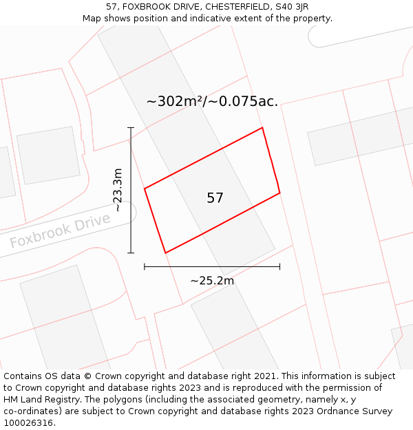 57, FOXBROOK DRIVE, CHESTERFIELD, S40 3JR: Plot and title map