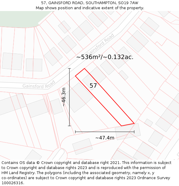 57, GAINSFORD ROAD, SOUTHAMPTON, SO19 7AW: Plot and title map