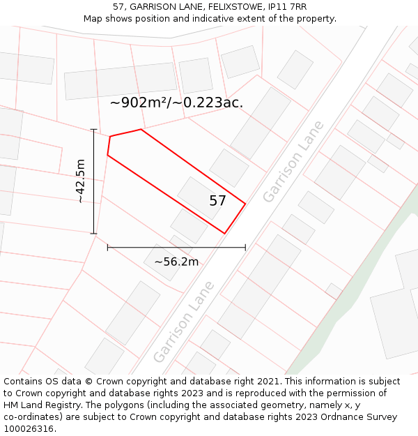 57, GARRISON LANE, FELIXSTOWE, IP11 7RR: Plot and title map