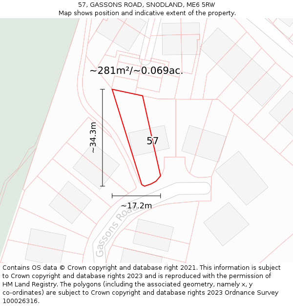 57, GASSONS ROAD, SNODLAND, ME6 5RW: Plot and title map