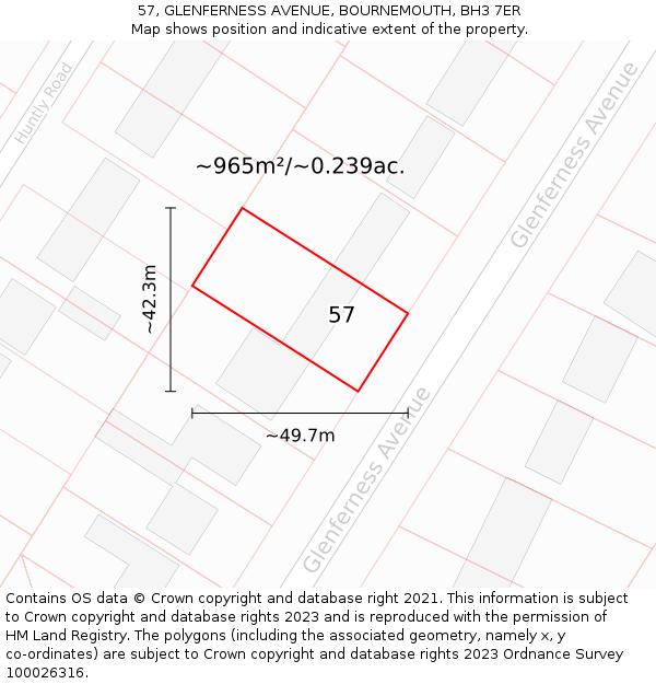 57, GLENFERNESS AVENUE, BOURNEMOUTH, BH3 7ER: Plot and title map