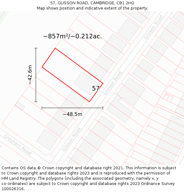 57, GLISSON ROAD, CAMBRIDGE, CB1 2HG: Plot and title map