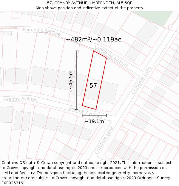 57, GRANBY AVENUE, HARPENDEN, AL5 5QP: Plot and title map