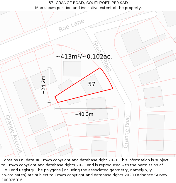 57, GRANGE ROAD, SOUTHPORT, PR9 9AD: Plot and title map