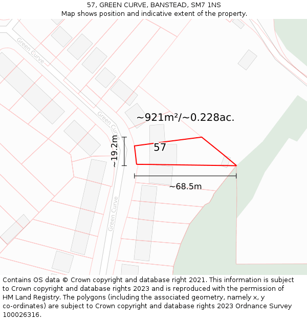 57, GREEN CURVE, BANSTEAD, SM7 1NS: Plot and title map