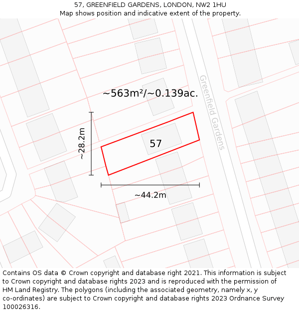 57, GREENFIELD GARDENS, LONDON, NW2 1HU: Plot and title map