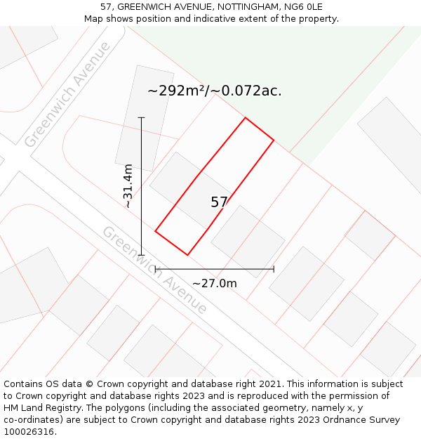 57, GREENWICH AVENUE, NOTTINGHAM, NG6 0LE: Plot and title map