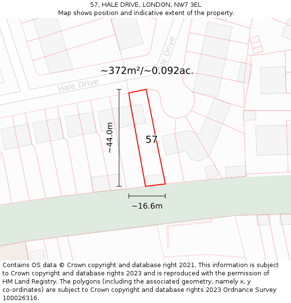 57, HALE DRIVE, LONDON, NW7 3EL: Plot and title map