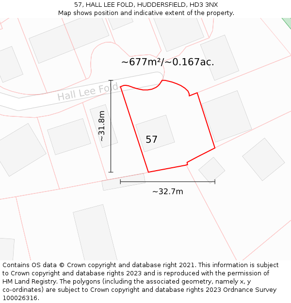 57, HALL LEE FOLD, HUDDERSFIELD, HD3 3NX: Plot and title map