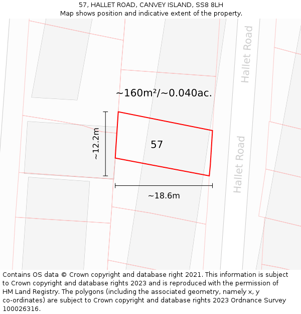 57, HALLET ROAD, CANVEY ISLAND, SS8 8LH: Plot and title map