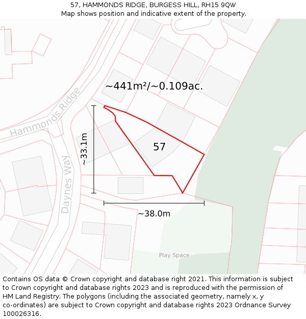 57, HAMMONDS RIDGE, BURGESS HILL, RH15 9QW: Plot and title map