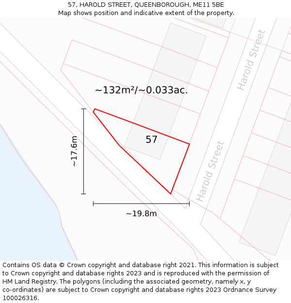 57, HAROLD STREET, QUEENBOROUGH, ME11 5BE: Plot and title map