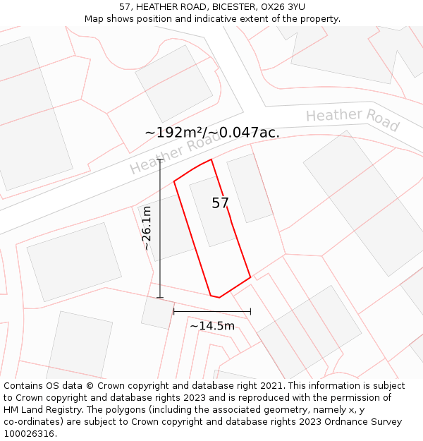 57, HEATHER ROAD, BICESTER, OX26 3YU: Plot and title map