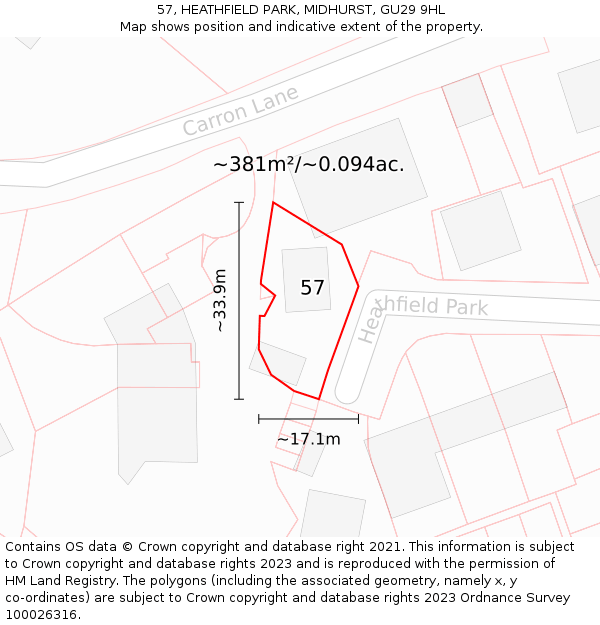 57, HEATHFIELD PARK, MIDHURST, GU29 9HL: Plot and title map