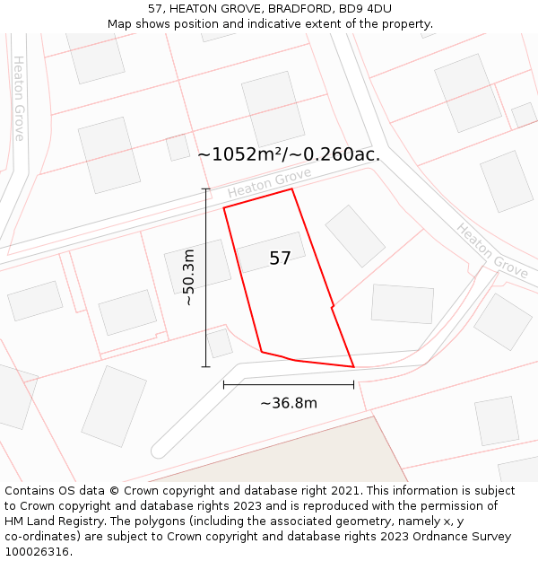 57, HEATON GROVE, BRADFORD, BD9 4DU: Plot and title map