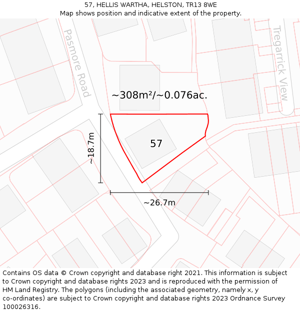 57, HELLIS WARTHA, HELSTON, TR13 8WE: Plot and title map