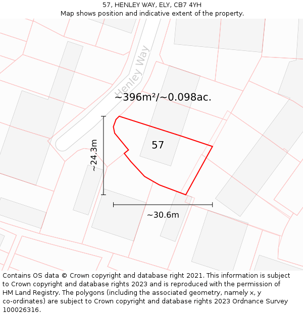 57, HENLEY WAY, ELY, CB7 4YH: Plot and title map