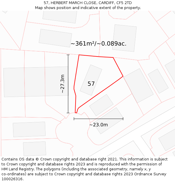 57, HERBERT MARCH CLOSE, CARDIFF, CF5 2TD: Plot and title map